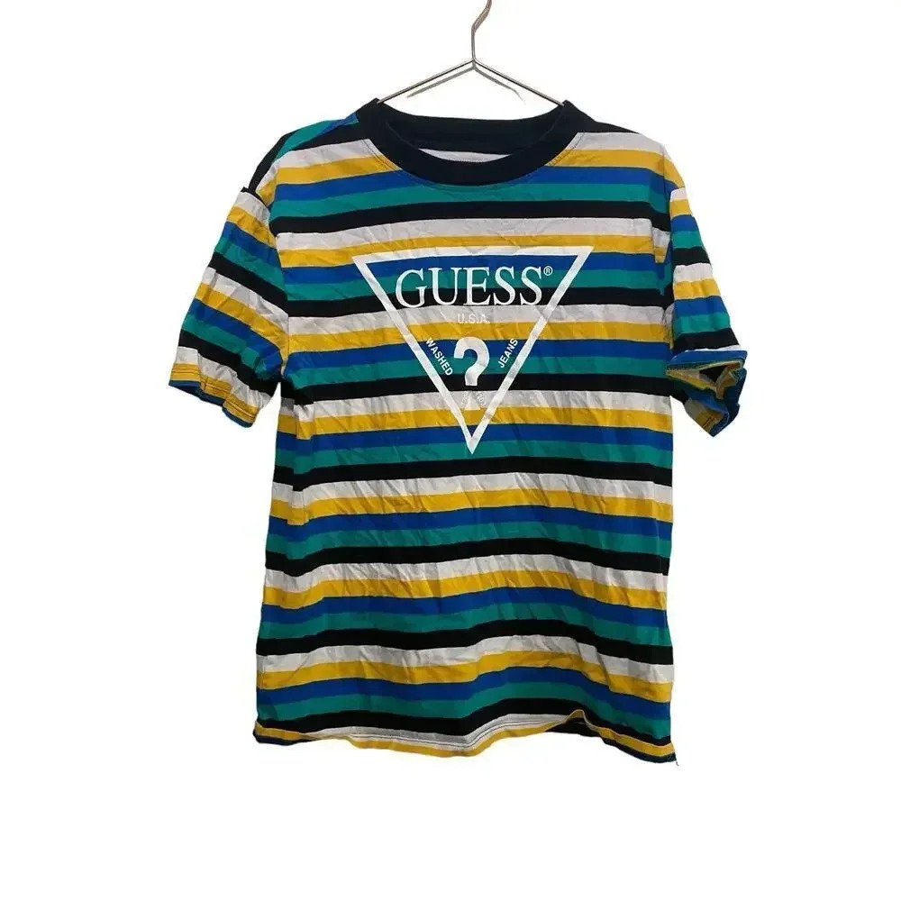 Guess Originals Green Short Sleeve Crew Neck Striped T-Shirt Size Small